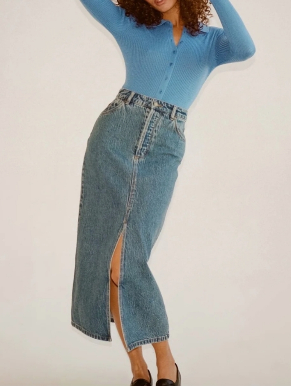 Rollas Denim Midi Skirt Size 27 Front Slit